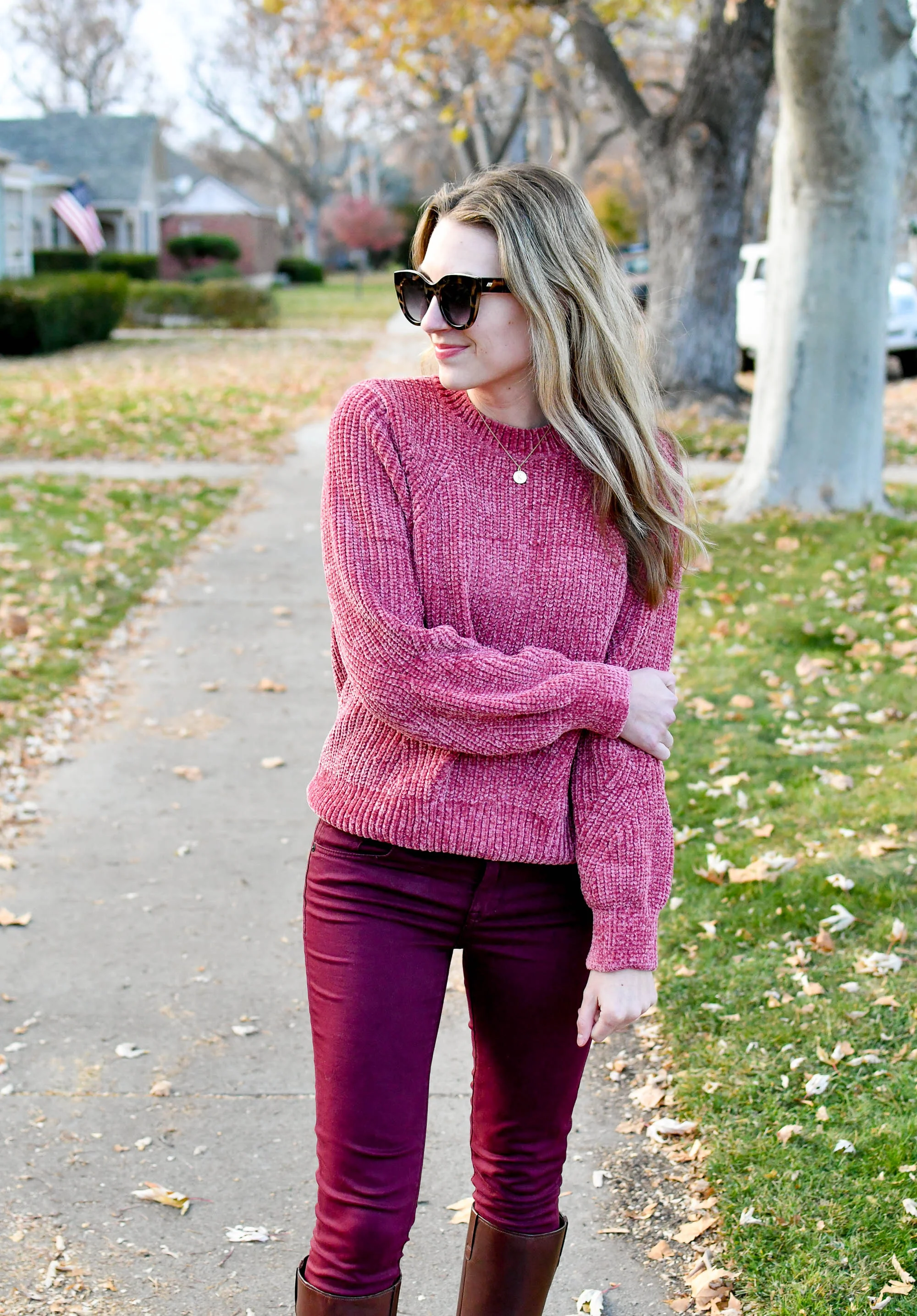 Dark purple sweater best sale outfit